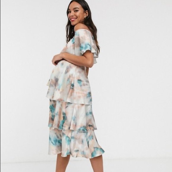 Little Mistress Maternity Marble Tiered Dress 4 - Picture 1 of 8
